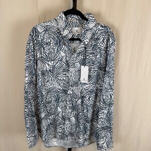 New State of Art Mens Abstract Swirl Print Button Down Shirt Gray White Large